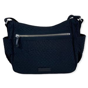 Vera Bradley Classic Black Microfiber On The Go Large Crossbody Adjustable Bag